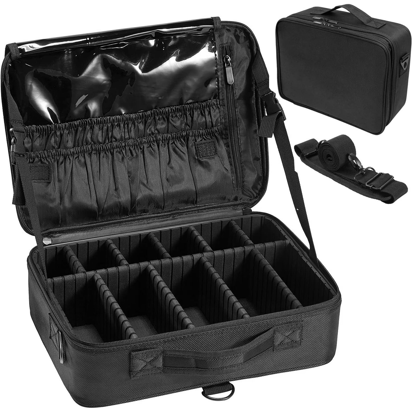 iceagle Kosmetiktasche Tragbare Kosmetiktasche mit verstellbaren Unterteilungen, wasserdicht (Verstellbare, elastische Taschen für verschiedene Größen von Make-up-Pinseln, Glatter Reißverschluss, verstellbare gepolsterte Trennwände), Reise- kosmetikt