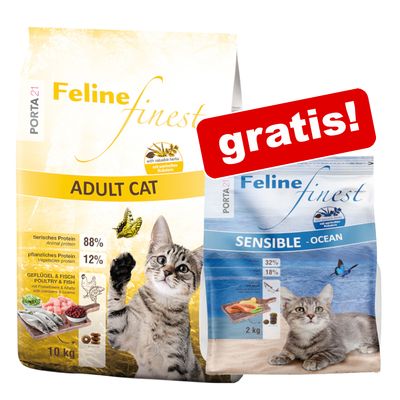 10 kg Porta 21 Feline Finest + 2 kg Sensible Ocean gratis!