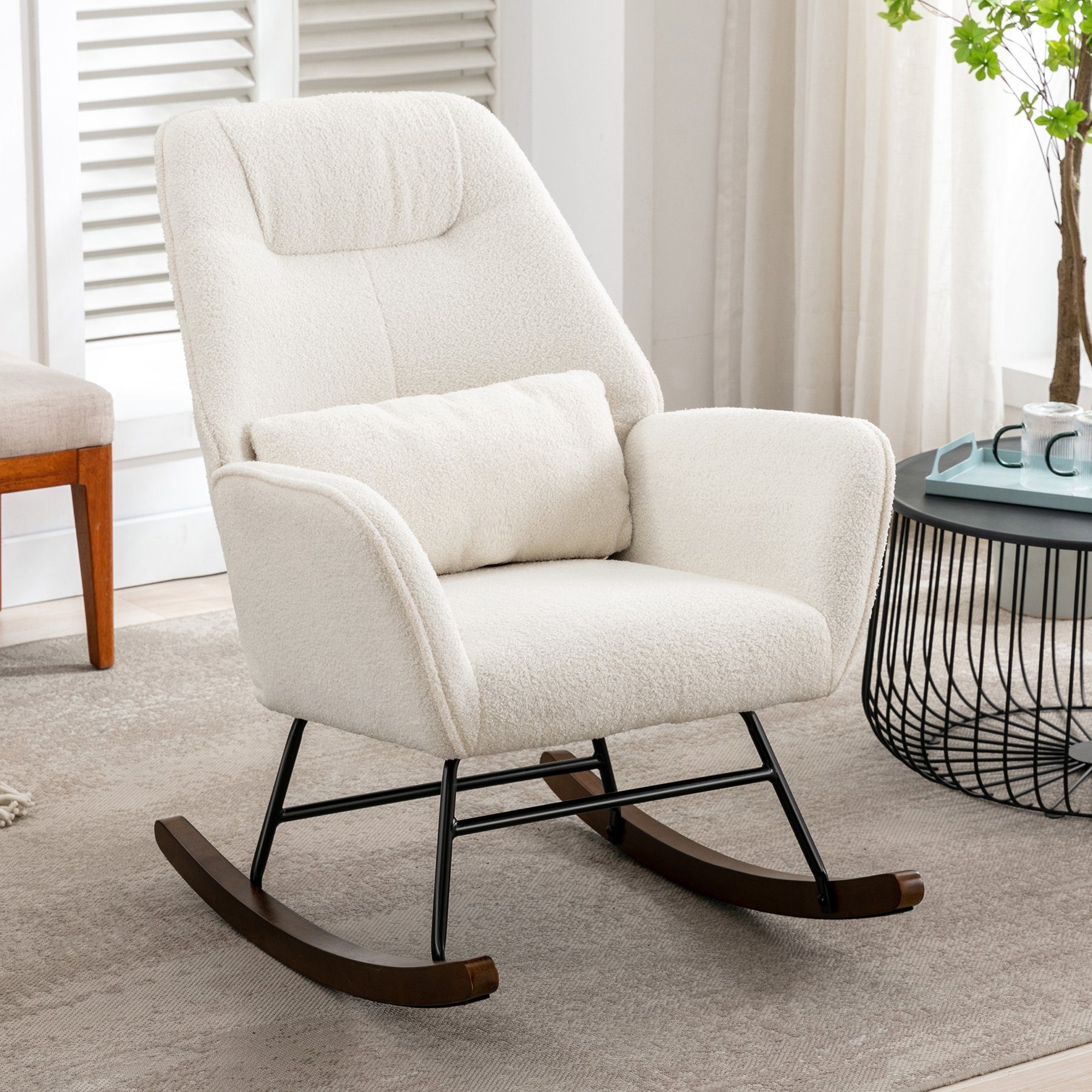 HomeMiYN Schaukelstuhl Schaukelstuhl Wohnzimmer Teddy Sessel mit Lendenkissen