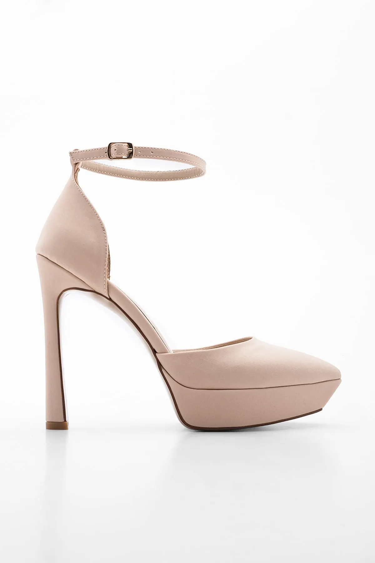 Marjin  Damen Plateau Abendschuhe mit Absatz und Knöchelriemen, spitze Zehenpartie, Tayos, Beige
