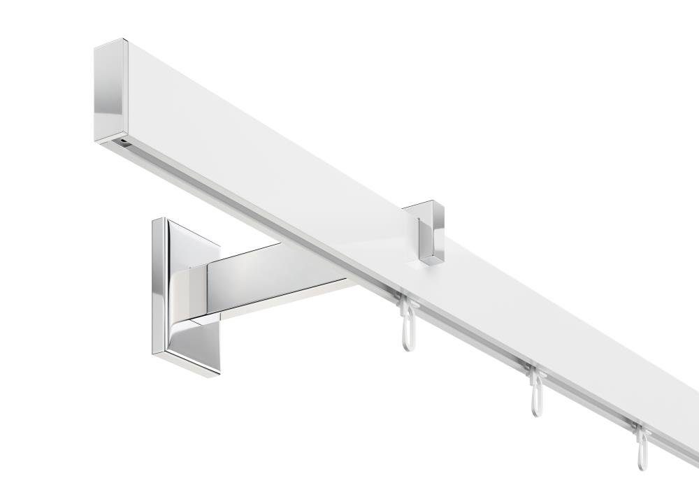 Schienensystem Gardinenstange eckig LONG 1-läufig, DécoProfi, Wandträger, verschraubt, Aluminium / Zinkguss, Set komplett