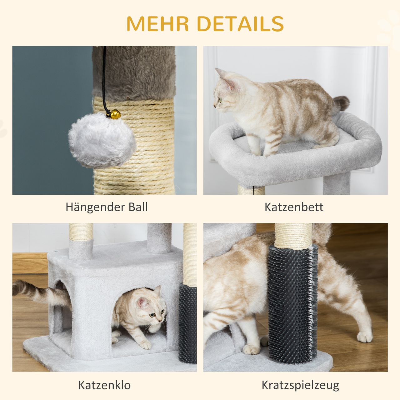 PawHut Kratzbaum Katzenbaum mit Massageecke Katzenhöhle Sisalseil-Kratzstamm