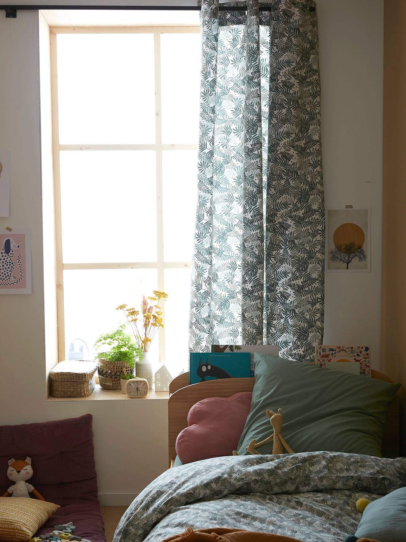 Vertbaudet Kinderzimmer Vorhang PANDAFREUNDE - wollweiß/grün bedruckt blätter