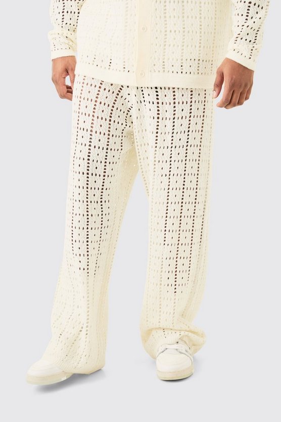 Plus lockere gehäkelte Hose in Weiß