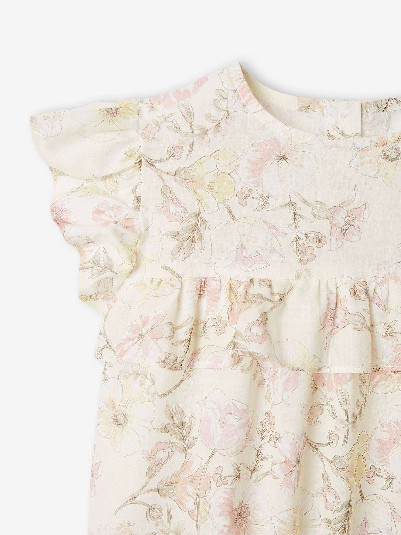 Ensemble de cérémonie fille blouse volantée et short en gaze écru