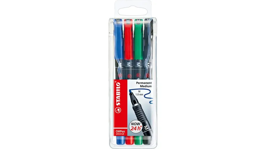 STABILO® Folienstift - STABILO OHPen universal - permanent medium - 4er Pack - grün, rot, blau, schwarz sortiert