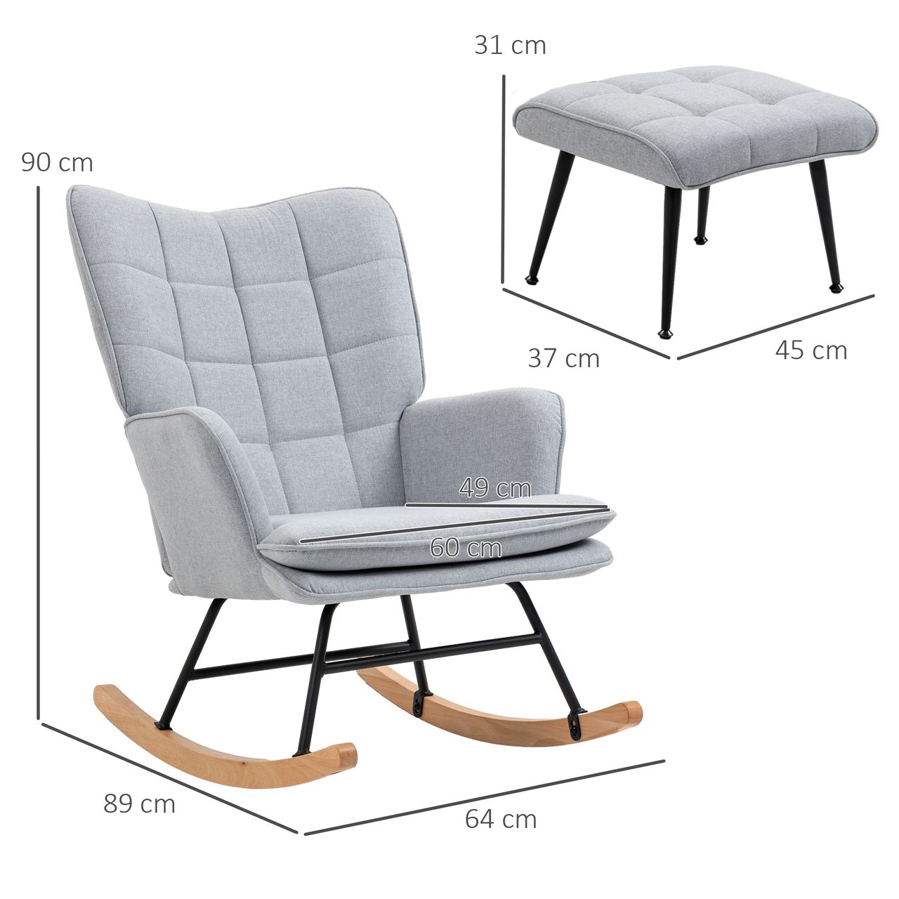 HOMCOM Schaukelstuhl Schwingsessel mit Hocker Relaxsessel mit Leinenoptik