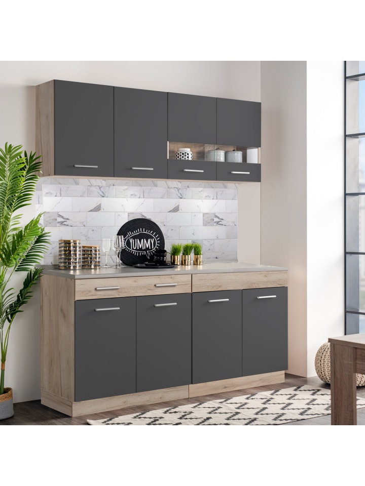 Homestyle4u Küchenzeile ohne Geräte 80x180x51 cm in Grau günstig kaufen onesize