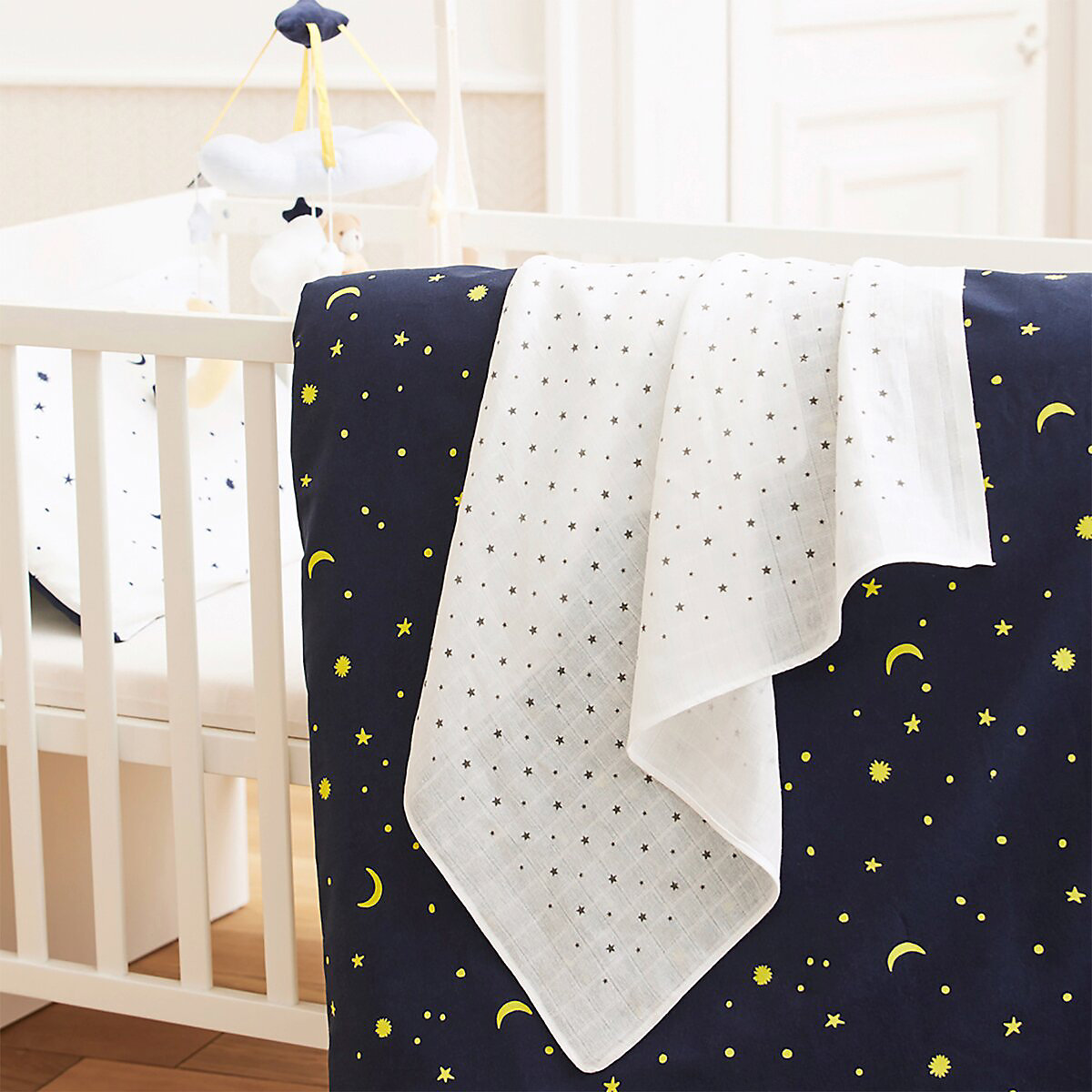 3er-Pack Mullwindeln 80x80 cm Wolken und Sterne