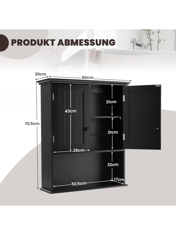 COSTWAY Medizinschrank Hängeschrank in Schwarz günstig kaufen onesize