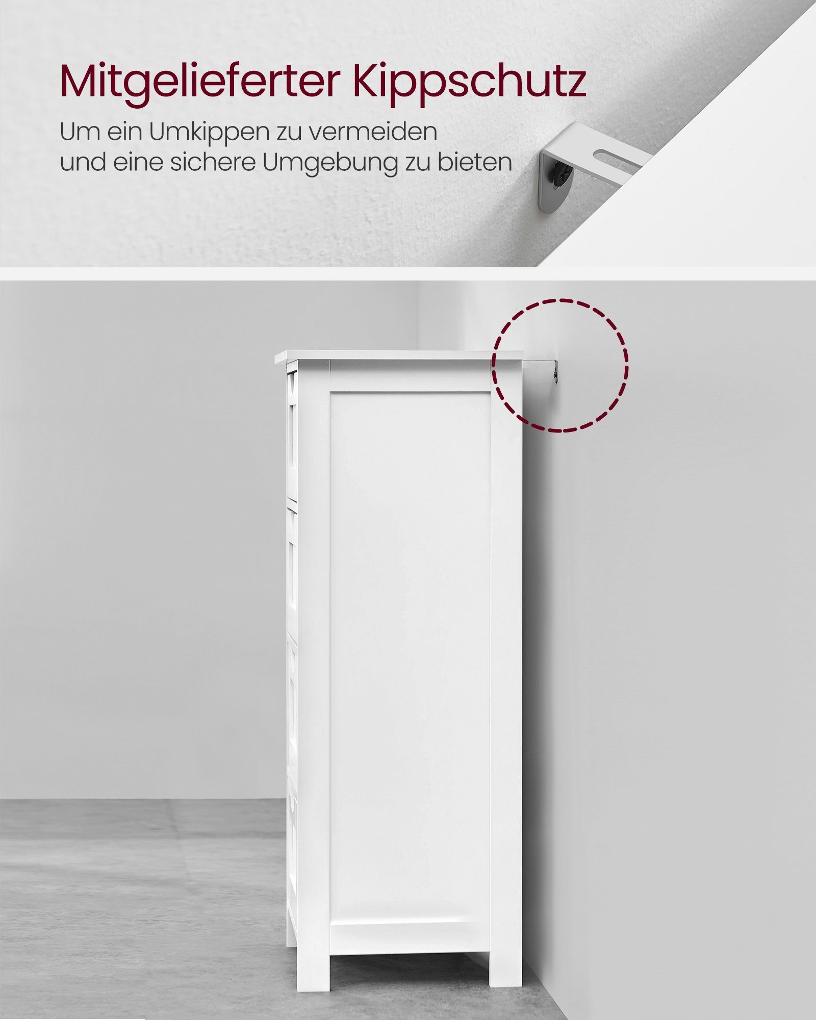 VASAGLE Badkommode Badezimmerschrank, mit 4 Schubladen, 30 x 30 x 82 cm
