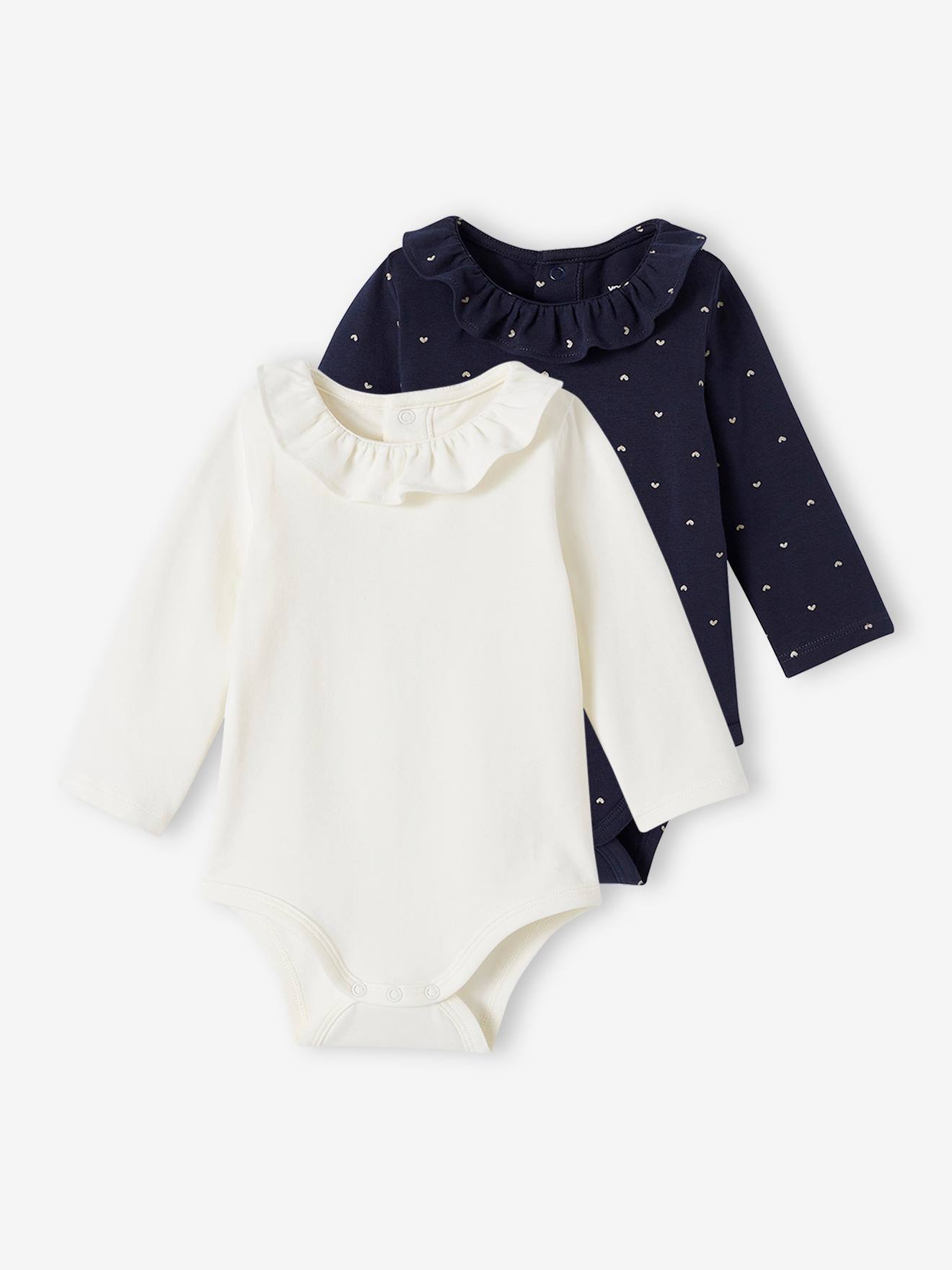 Vertbaudet 2er-Pack Baby Bodys mit Bubikragen Oeko-Tex - marine