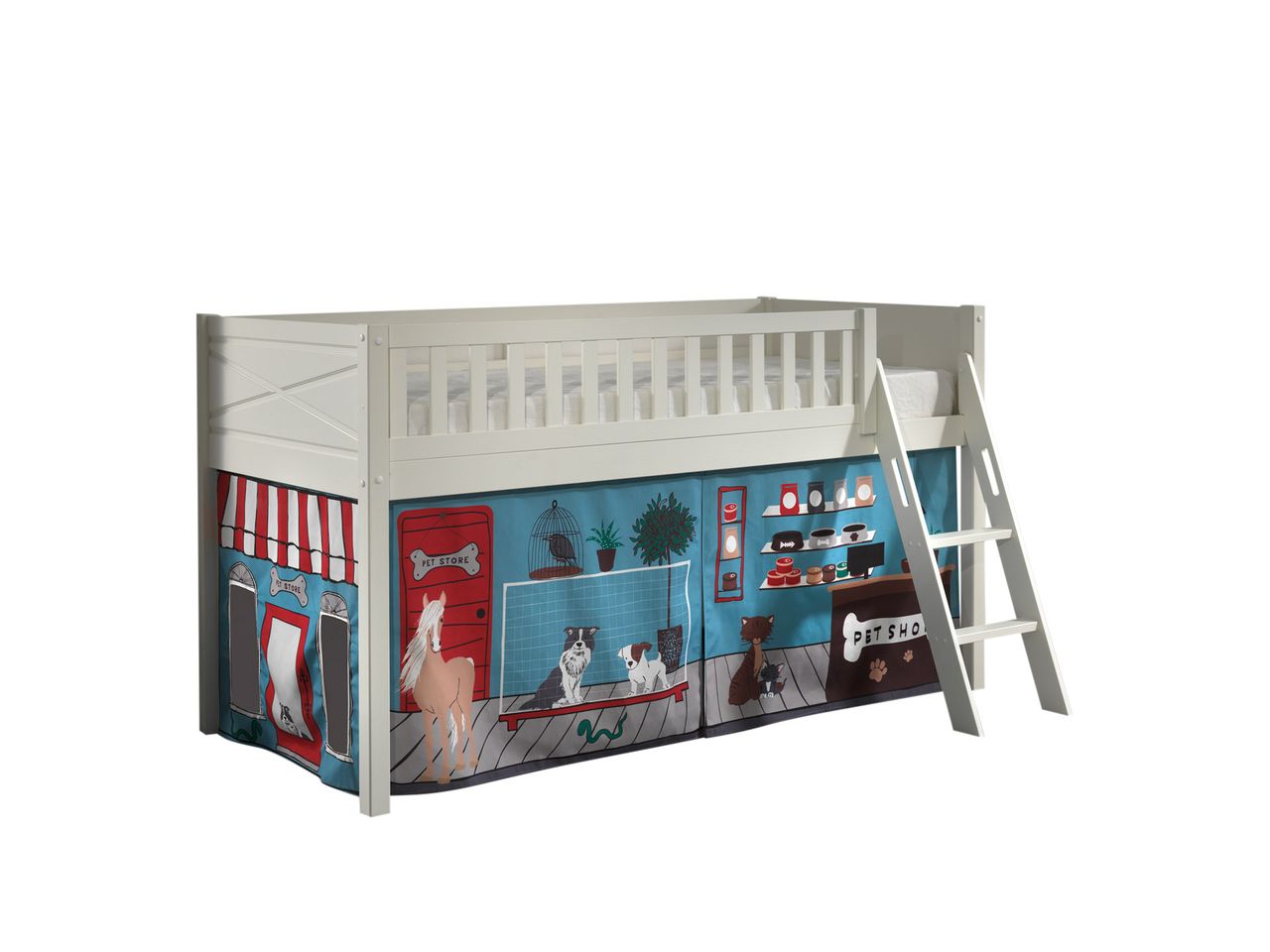 VIPACK Spielbett SCOTT, LF 90 x 200 cm, mit Rolllattenrost, Leiter und Textilset 
