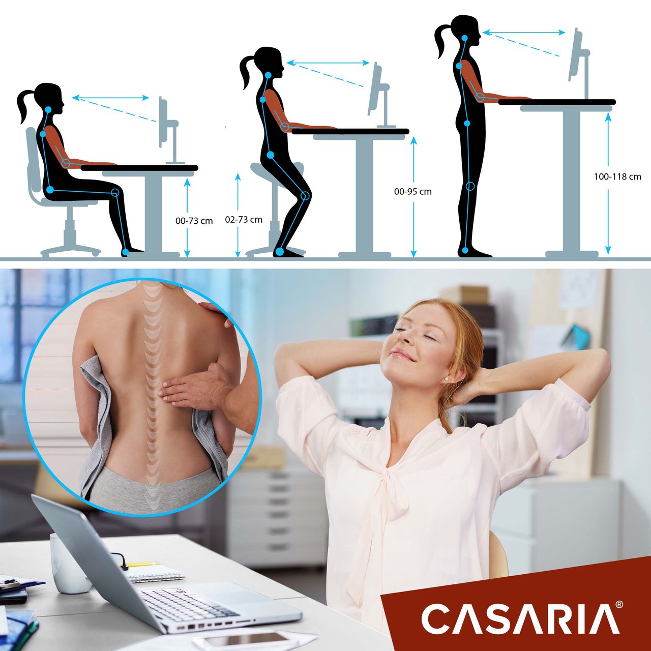 Casaria Höhenverstellbarer Schreibtisch Weiß 140x60x73-118cm