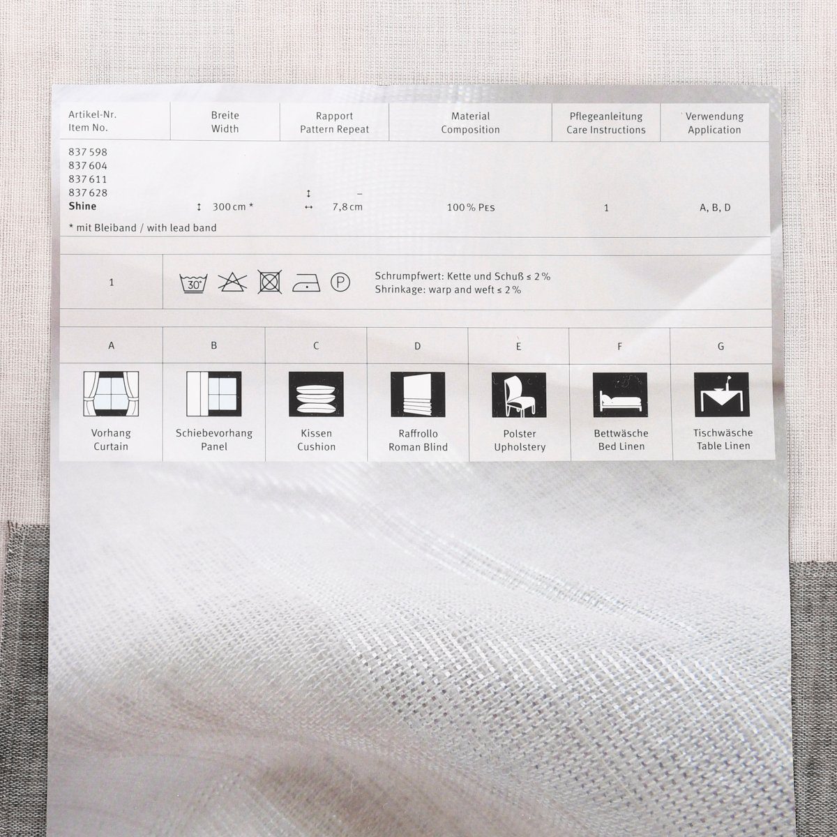 Meterware Rasch Textil Stores Shine Längsstreifen Leinenstruktur creme 300cm, halbtransparent, Kunstfaser, überbreit