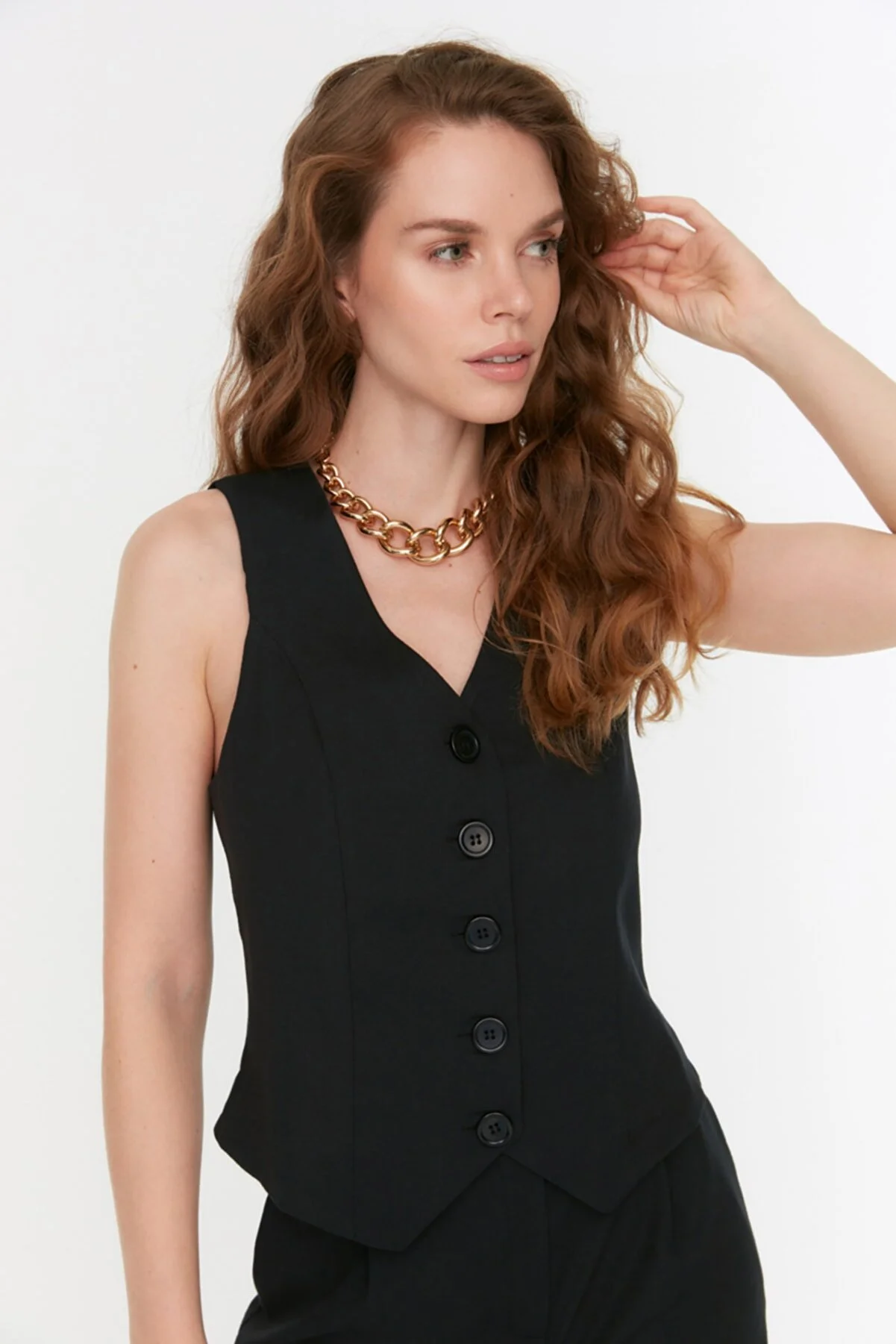 Trendyol Collection  Schwarze, gewebte Weste mit normaler Knopfleiste TWOSS22YE0046