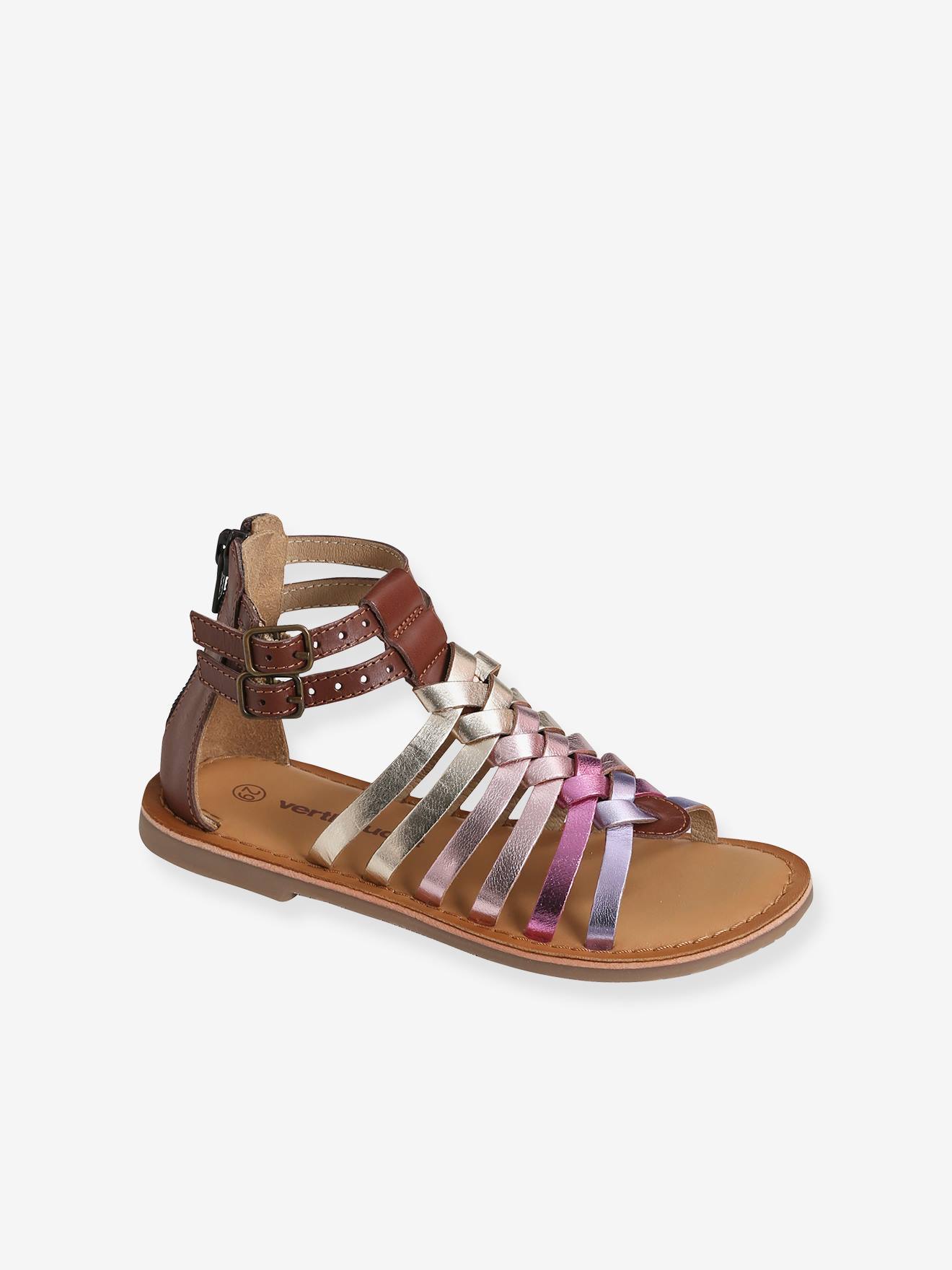 Sandales cuir fille esprit spartiates or