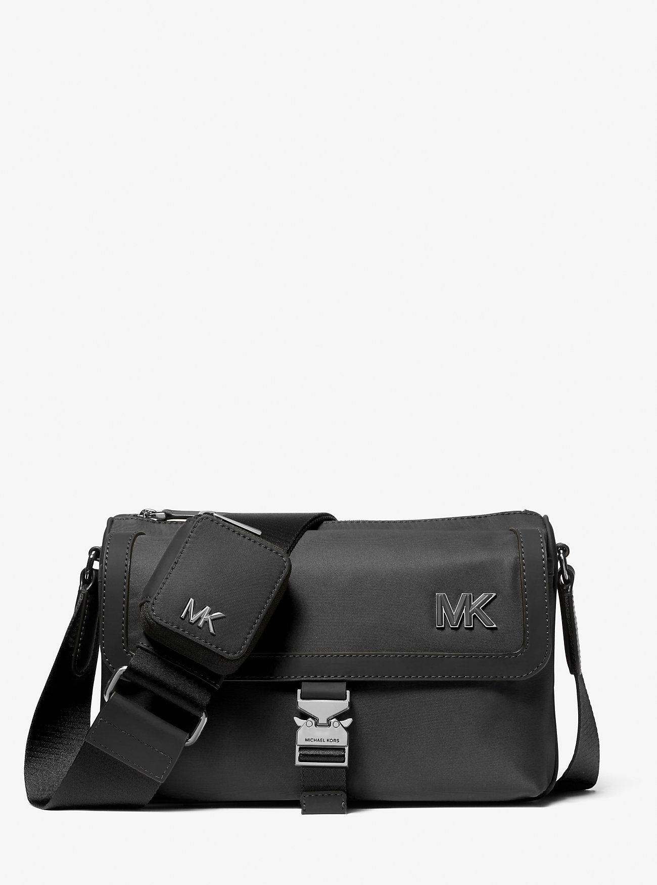 Eli Nylon Messenger-veske med glidelåslomme - SVART