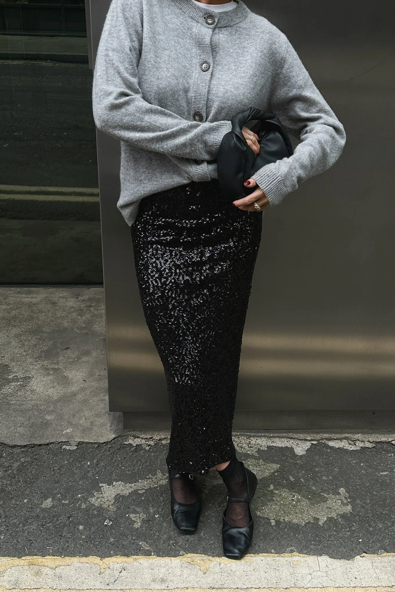 Paillette midirock mit Schlitzdetails