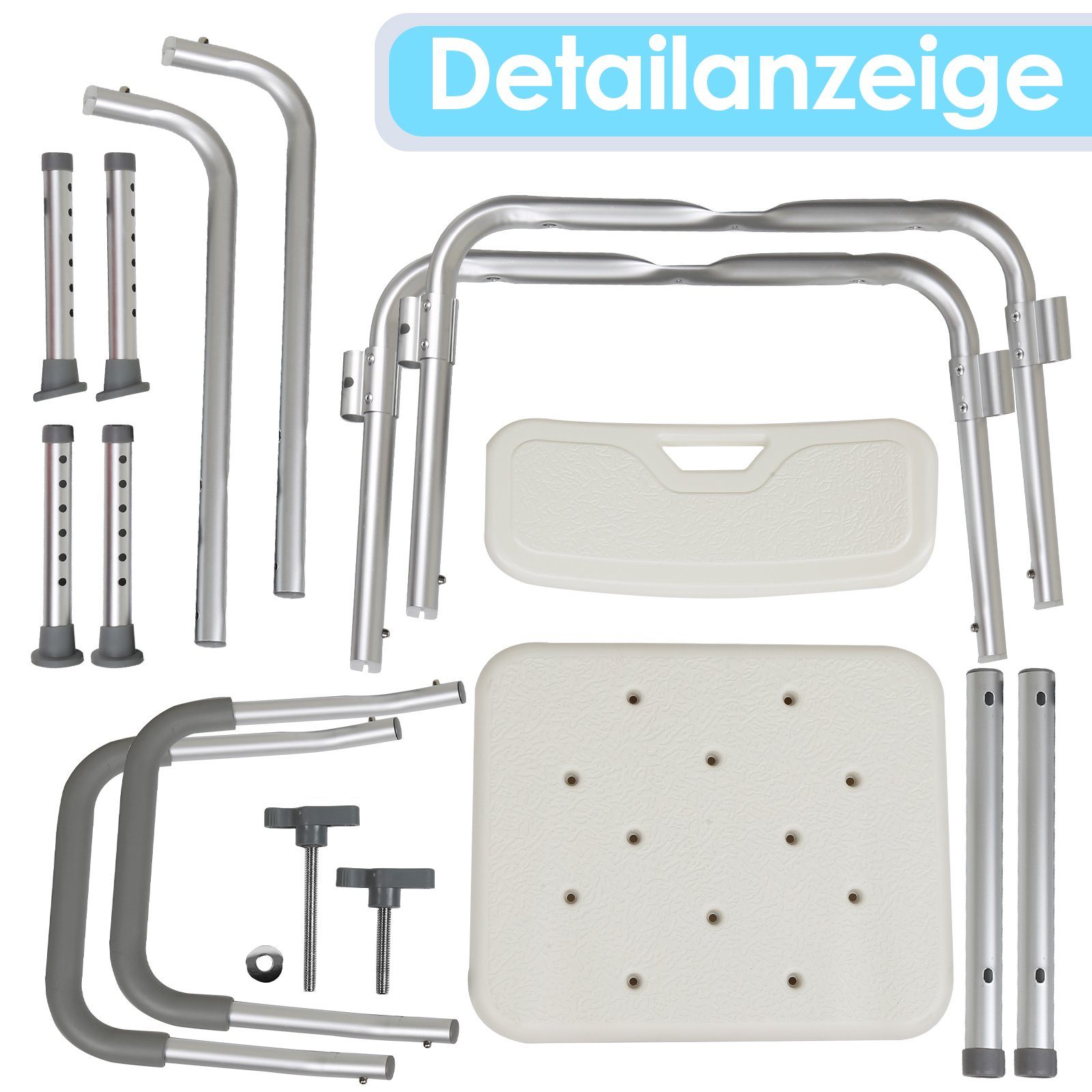 Clanmacy Dusch- und Badhocker Duschhocker Badhocker Höhenverstellbarer 6 Einstellbar Alu Badsitz