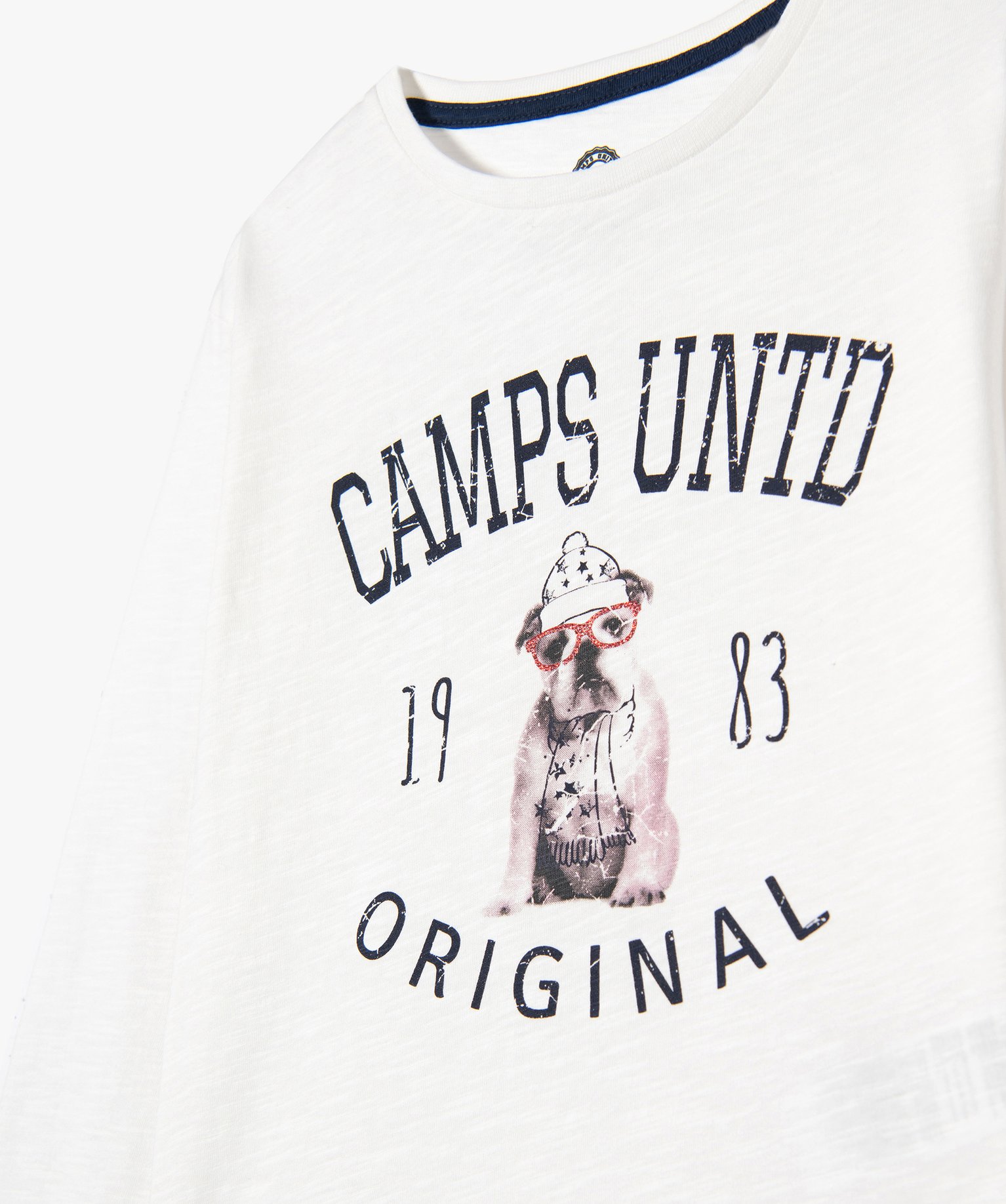 Tee-shirt fille à manches longues avec motif chien - Camps ... ecru | GEMO