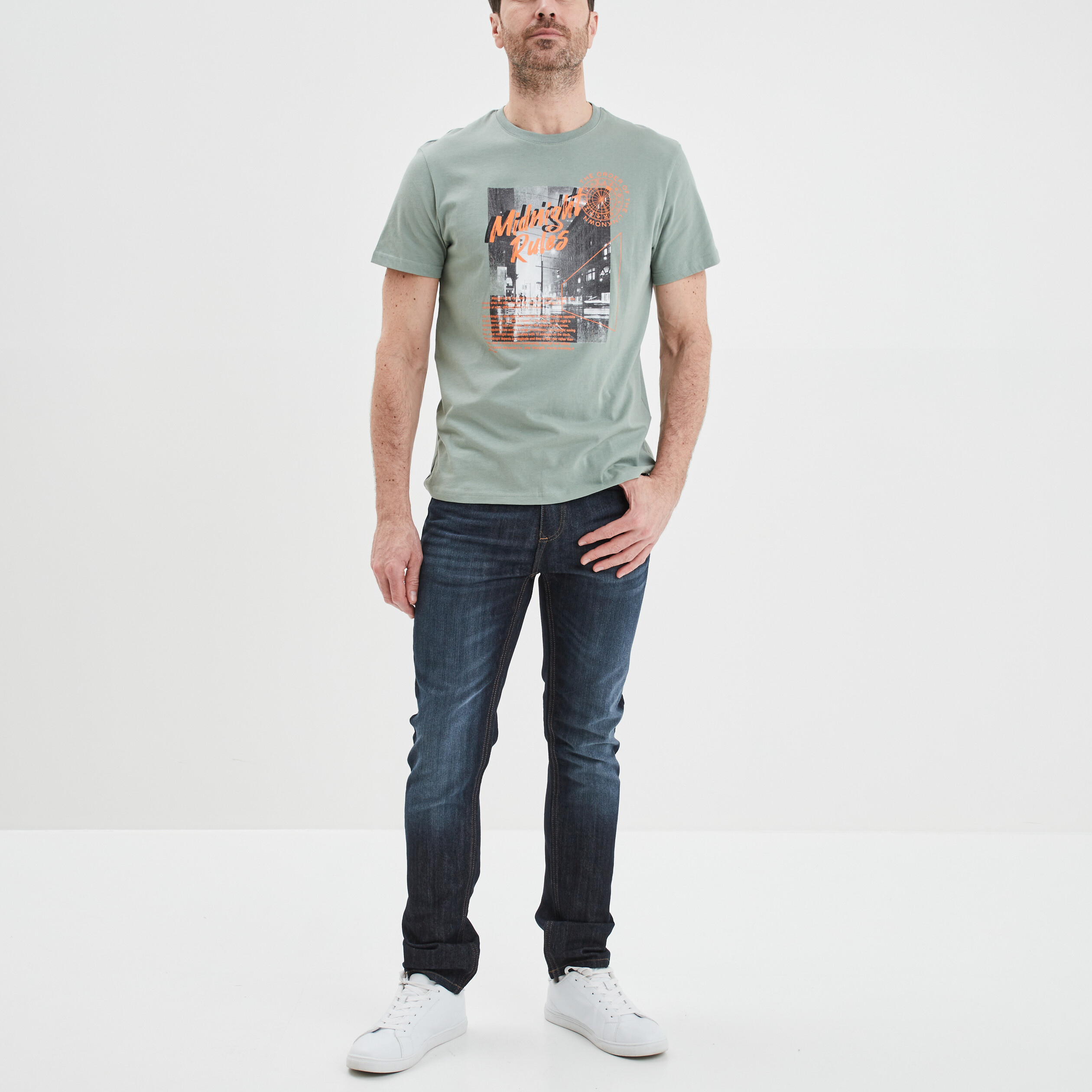 T-shirt droit manches courtes coton vert clair homme | La Halle