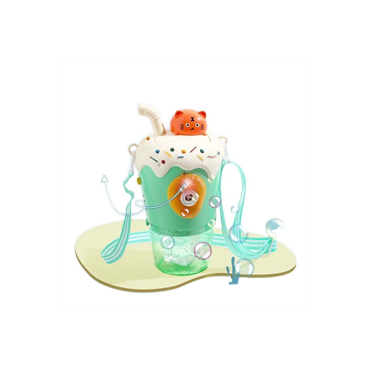 Milchteetasse Kinderblasenmaschine Kinderspielzeug im Freien Beleuchtung, Musik, automatische Seifenblasenpistole, Outdoor-Spielzeug für Kinder