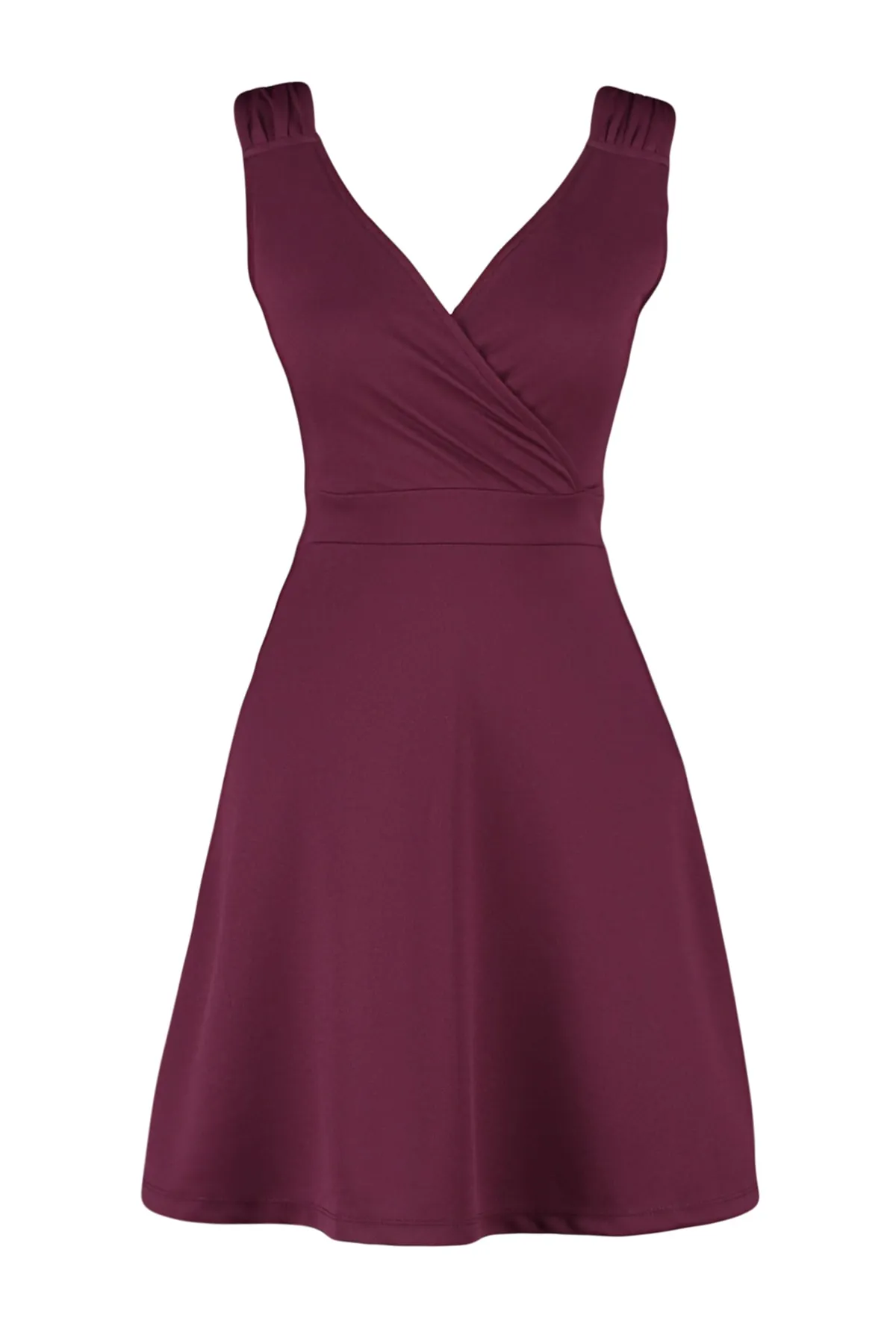 Trendyol Collection  Burgunderfarbenes Mini-Strickkleid aus Krepp mit offener Taille und zweireihigem Ausschnitt TWOSS20EL1579