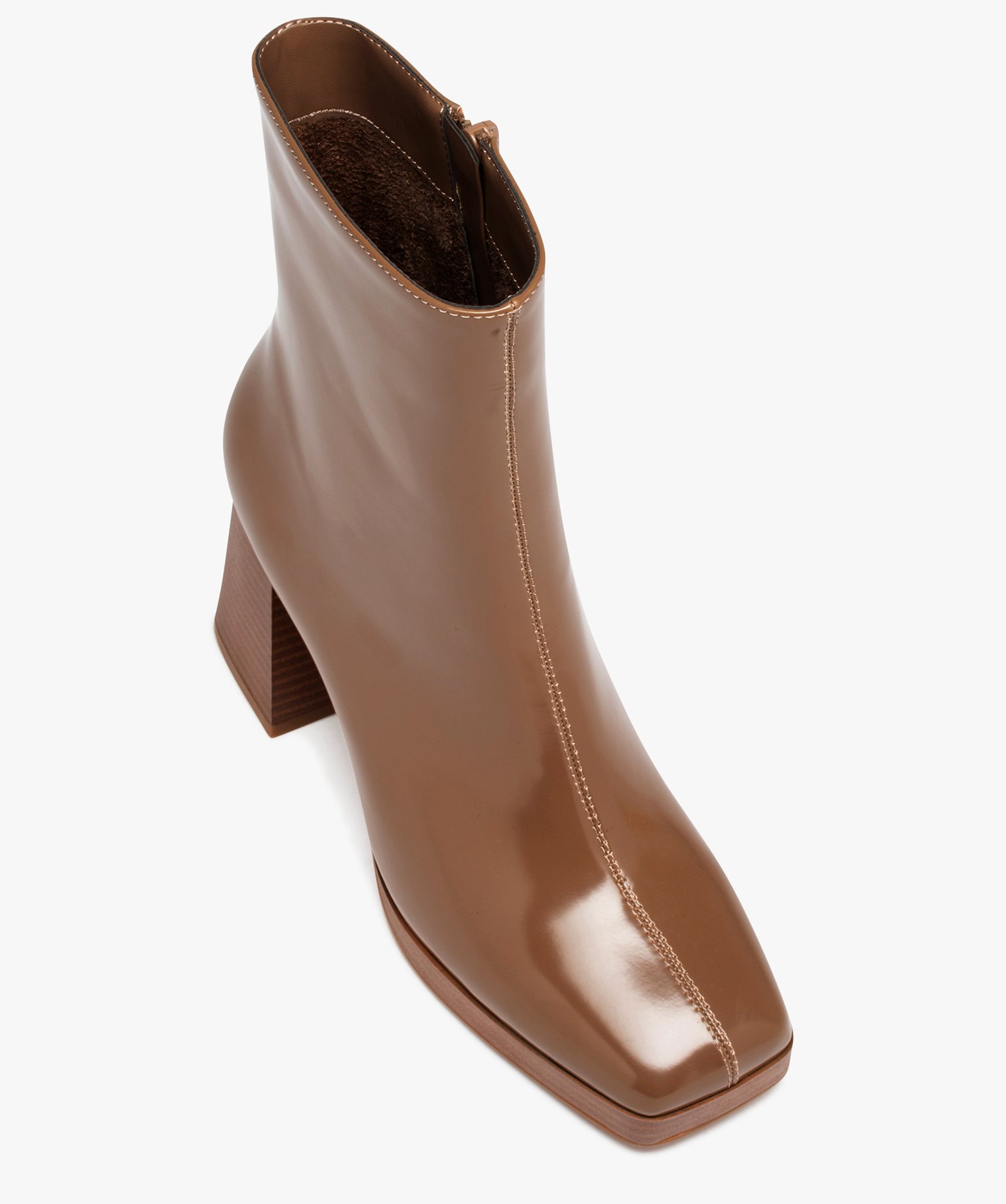 Boots femme vernies à talon et bout carrés beige | GEMO