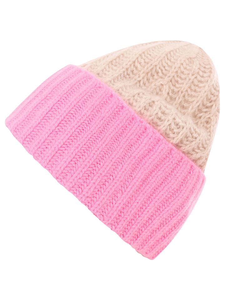 Zwillingsherz Kaschmir-Mütze in Pink/ Beige günstig kaufen onesize