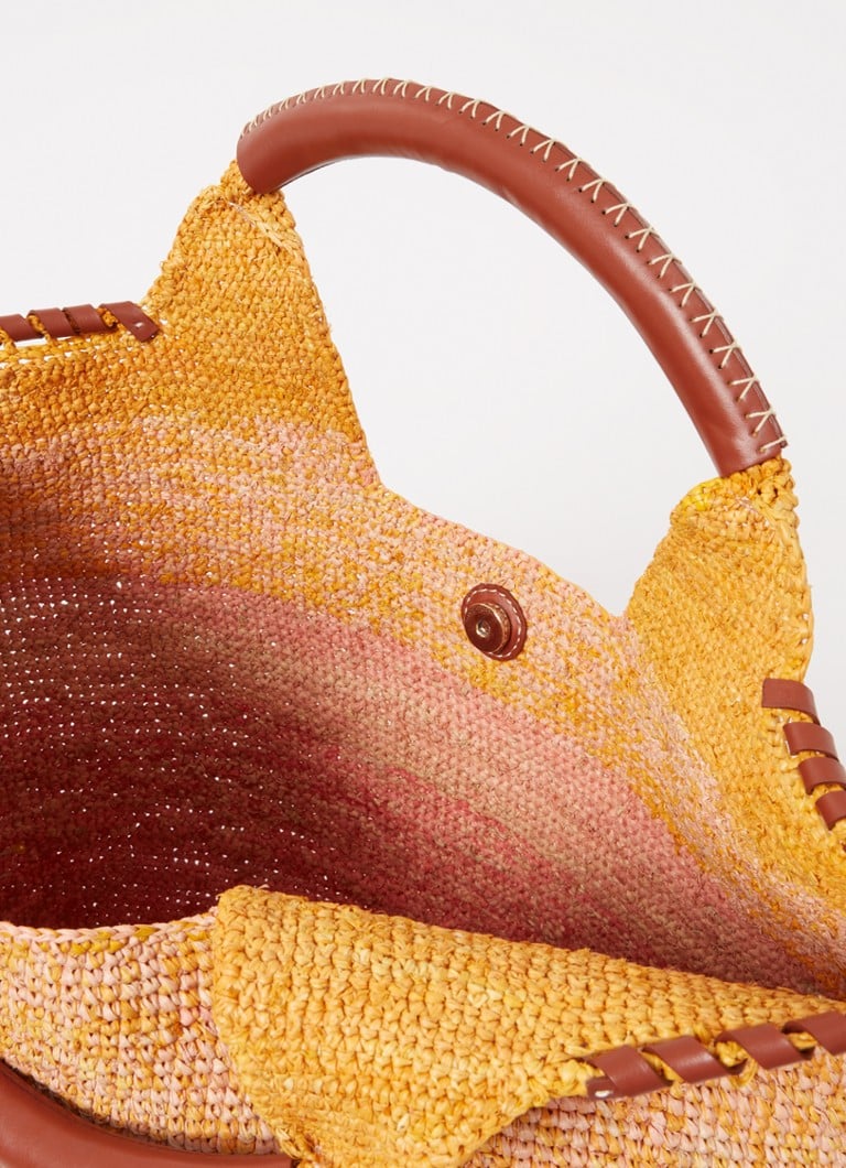 ba&sh  Ara shopper van raffia met kalfsleren details
