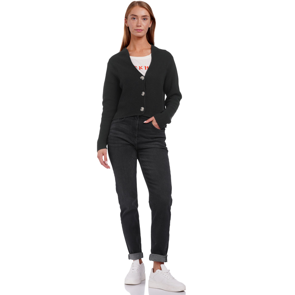 Damen Strickjacke aus Rippstrick
