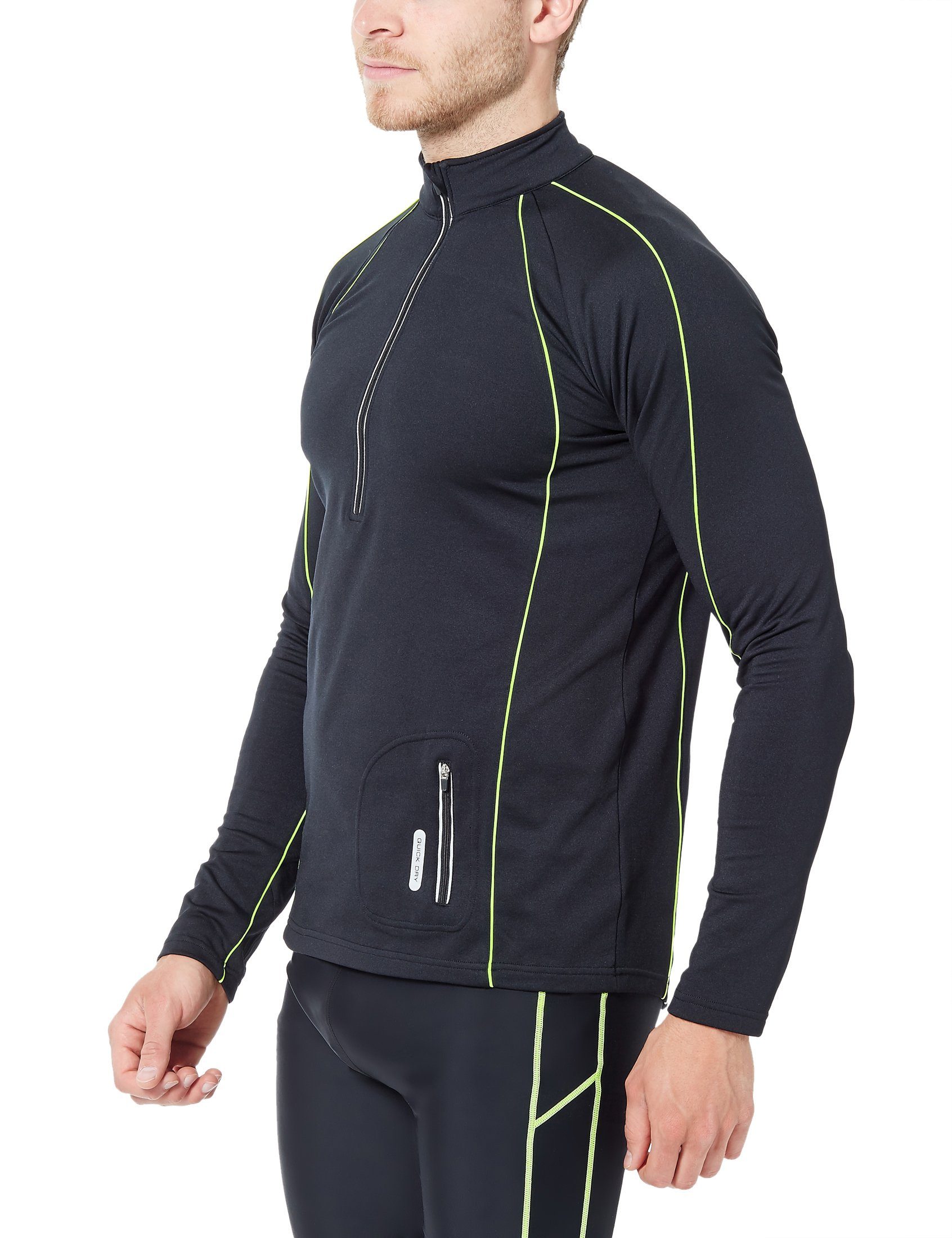 Zoomyo Laufshirt windabweisendes, angerautes Herren Fleece Laufshirt Jimi mit Reflektoren und Quick-Dry-Funktion