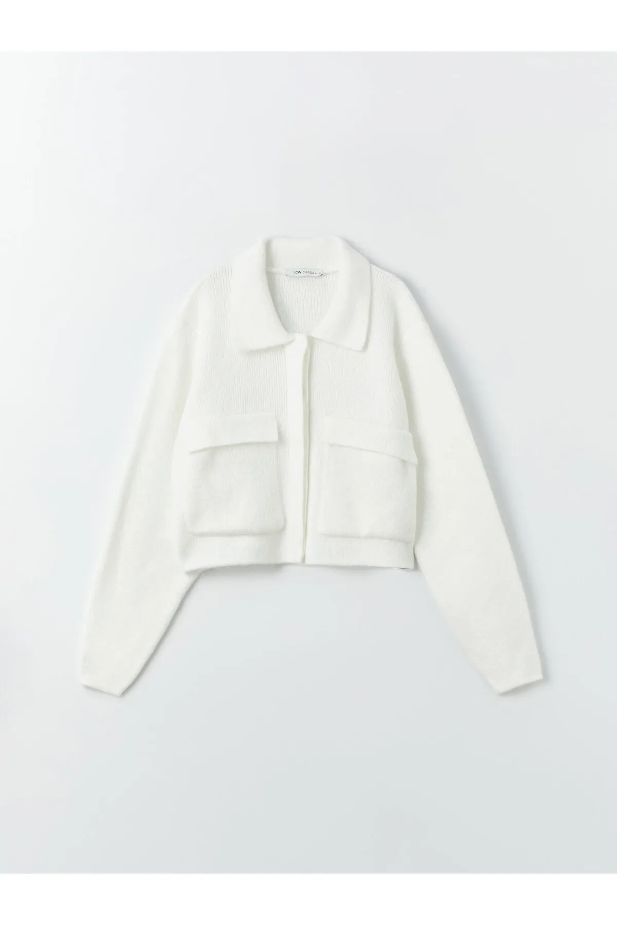 LC Waikiki  Einfarbiger, langärmliger Damen-Strick-Cardigan mit Polo-Ausschnitt