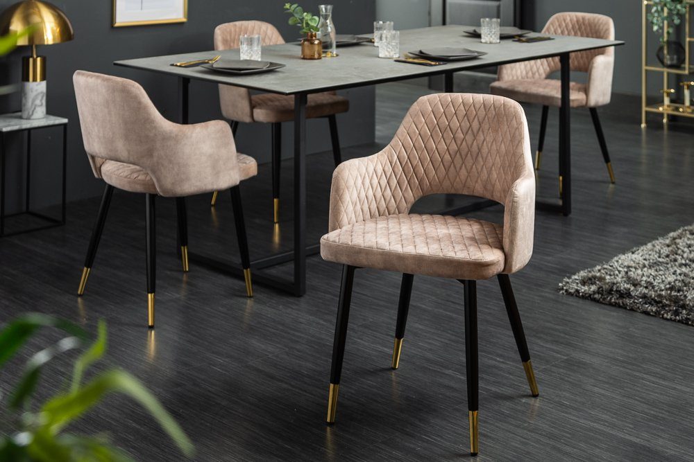 riess-ambiente 4-Fußstuhl PARIS greige / schwarz gold (Einzelartikel, 1 St), Esszimmer · Samt · Metall · mit Armlehne · Retro