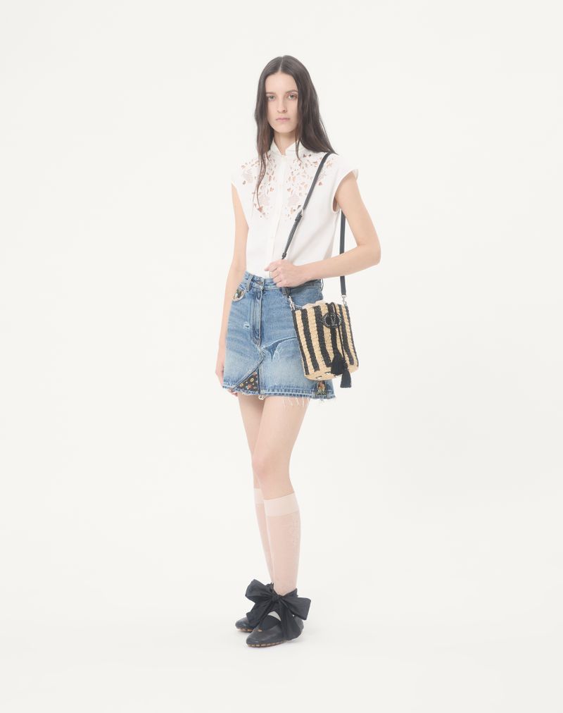 Valentino Garavani kleine gestreepte raffia bucket bag
