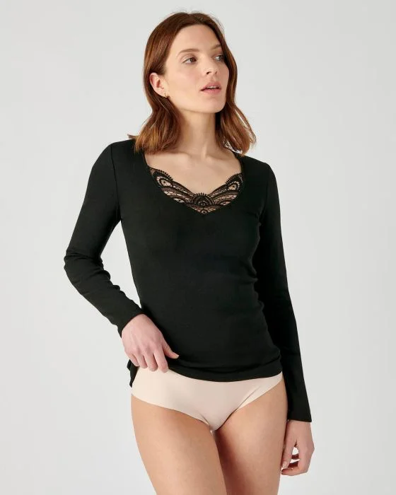 Tee-shirt manches longues, guipure Thermolactyl