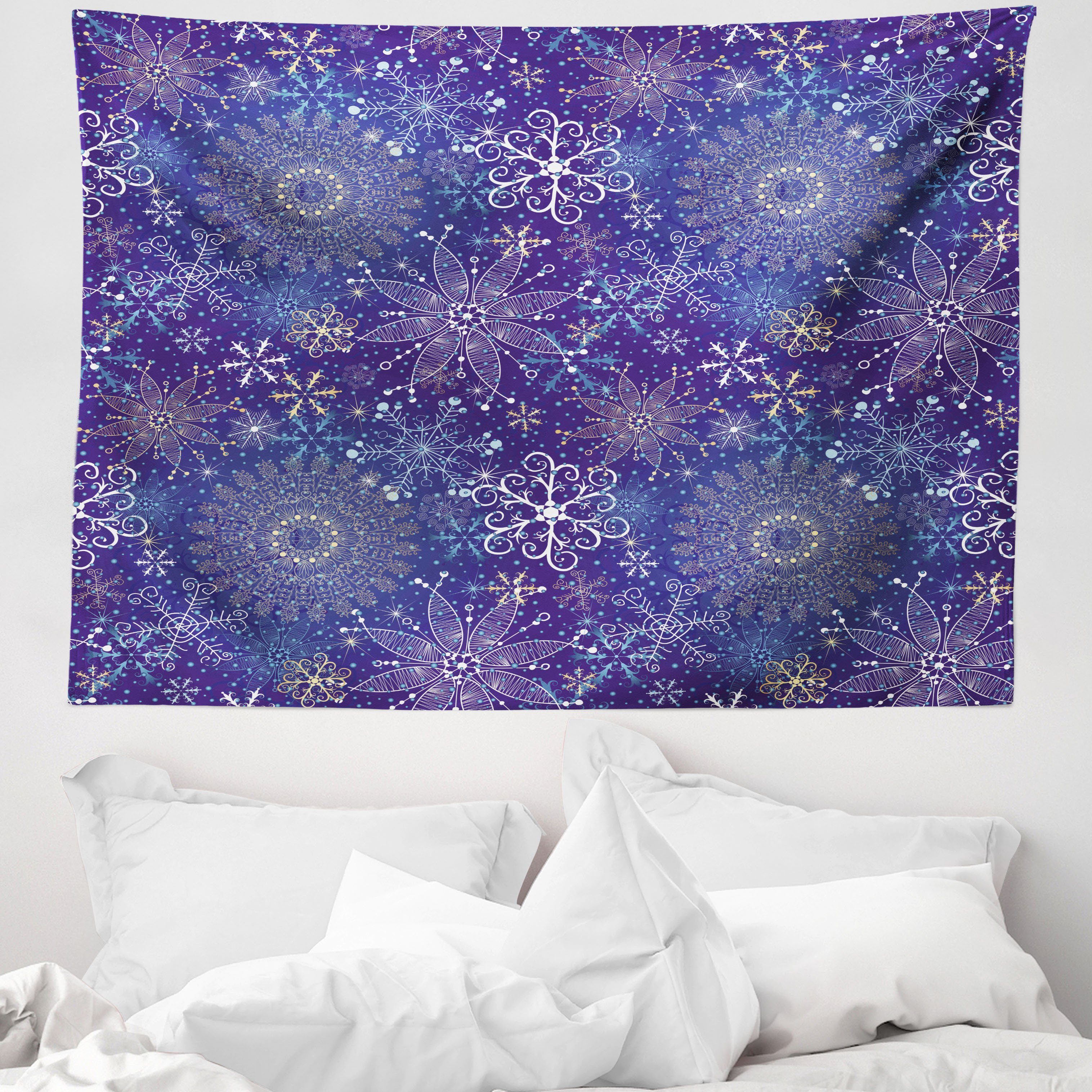 Wandteppich aus Weiches Mikrofaser Stoff Für das Wohn und Schlafzimmer, Abakuhaus, rechteckig, Dunkelblau Schneeflocken Weihnachten Kunst