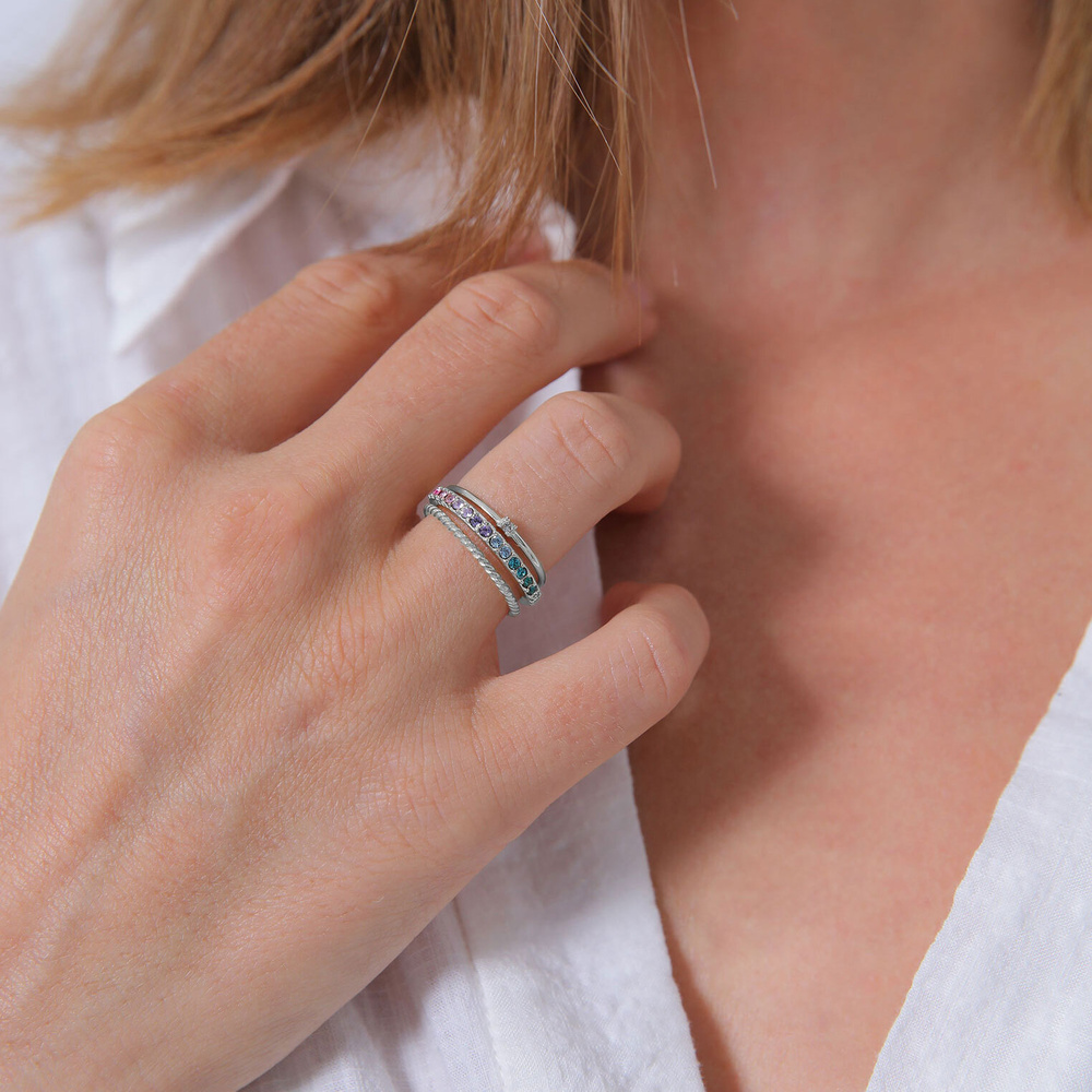 Elli Elli Bague Femmes Set Multi-Color étincelant avec cristaux Multicolore en argent  Bague