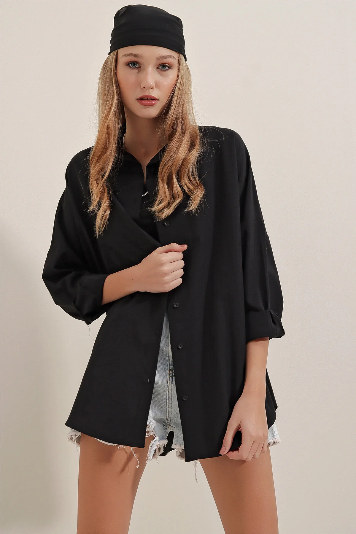 Bigdart  Schwarzes Oversize-Lang-Basic-Shirt für Damen 3900