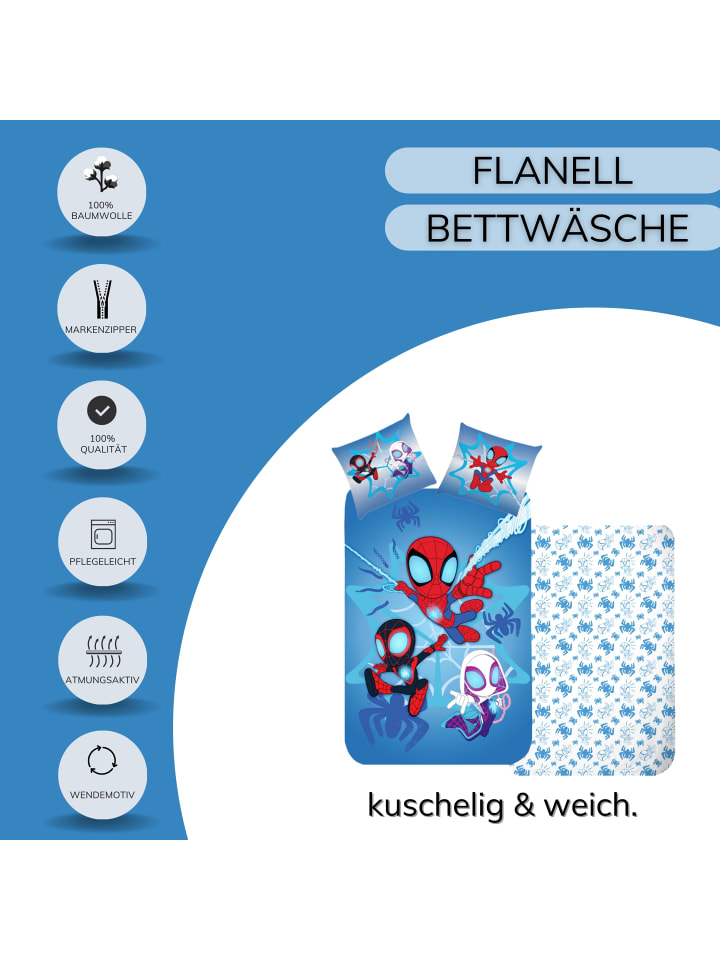 Spiderman Bettwäsche-Set Biber/Flanell 