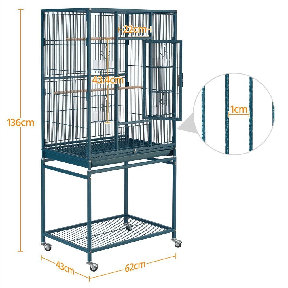 Yaheetech Vogelkäfig, Vogelvoliere mit Tür Vogelhaus Vogelbauer mit Rollen