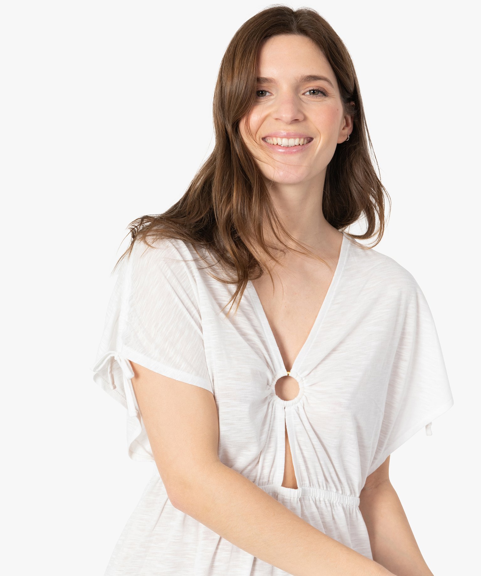 Robe de plage femme à double décolleté en V blanc | GEMO