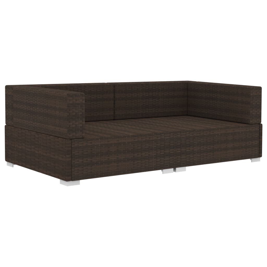 vidaXL Loungesofa Ecksofas 2 Stk. mit Auflagen Poly Rattan Braun, 2 Teile