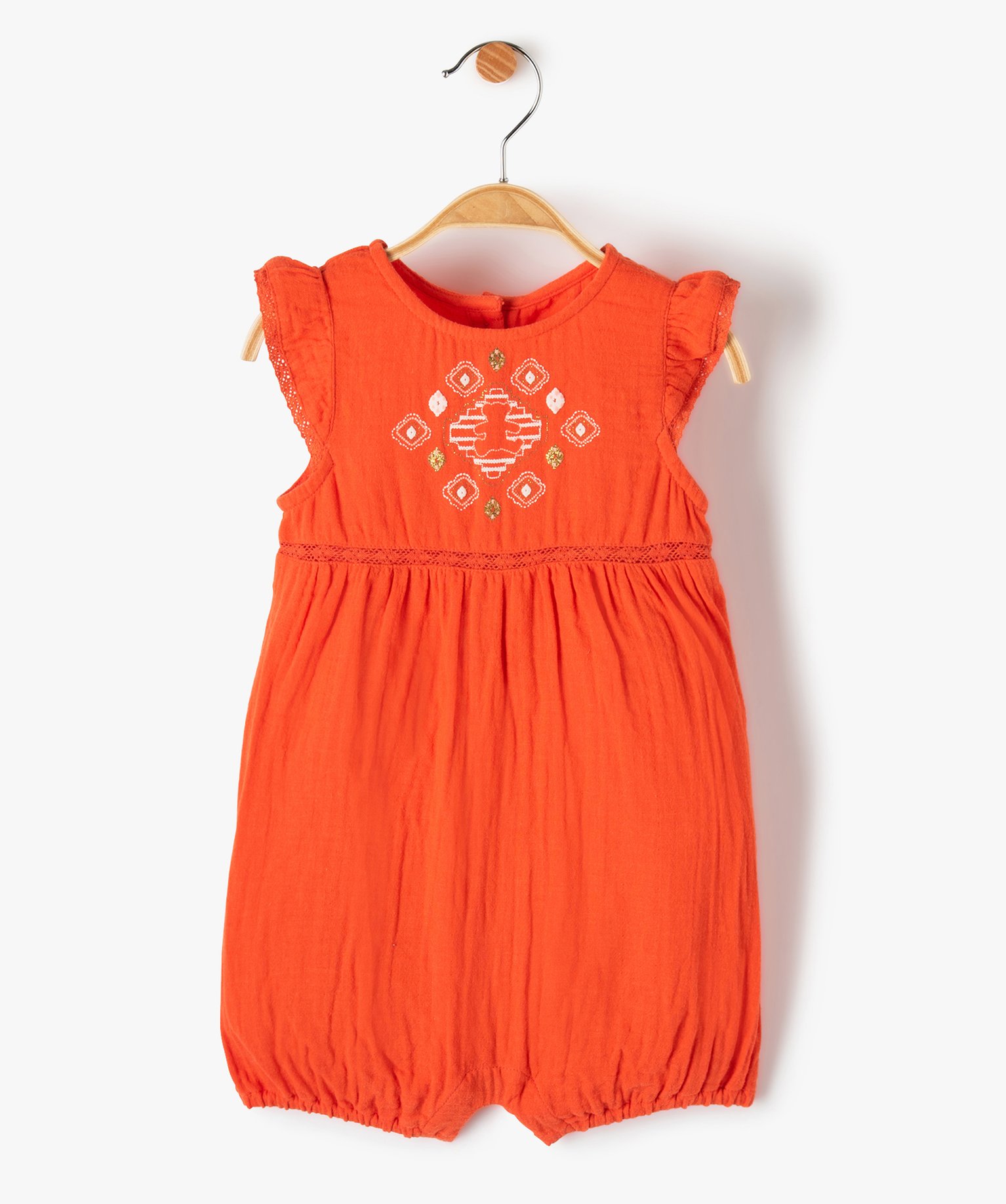 Combishort bébé fille en gaze de coton look barboteuse - L... orange | GEMO