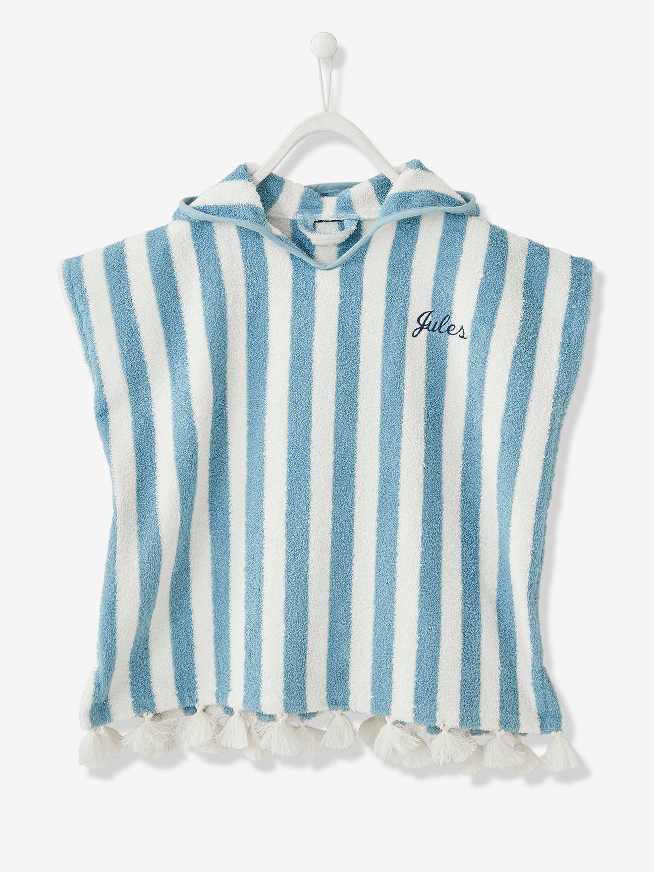 Vertbaudet Baby Badeponcho, personalisierbar - blau/weiß gestreift