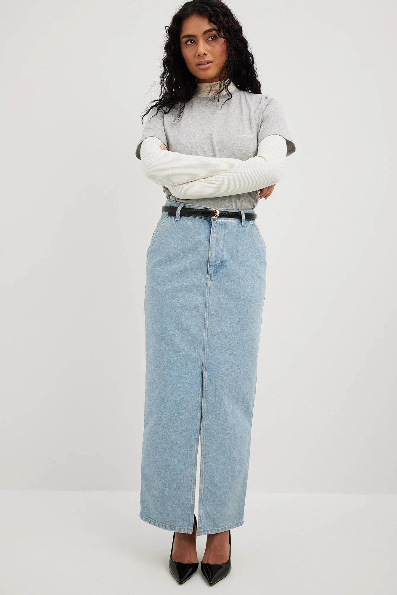 Jeans-Maxirock mit Schlitzdetail