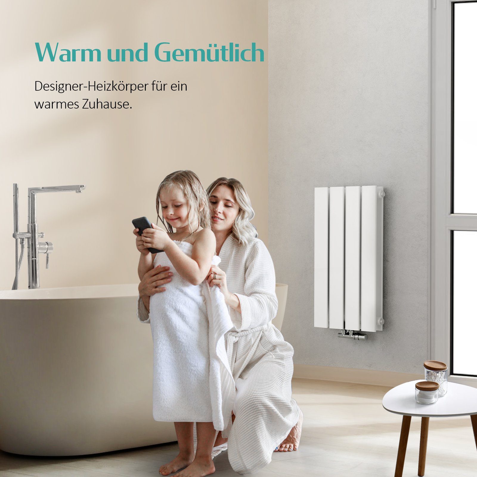 EMKE Heizkörper Flach Heizkörper Klein Design Paneelheizkörper, Vertikal Doppellagig, Mittelanschluss, Anthrazit/Weiß