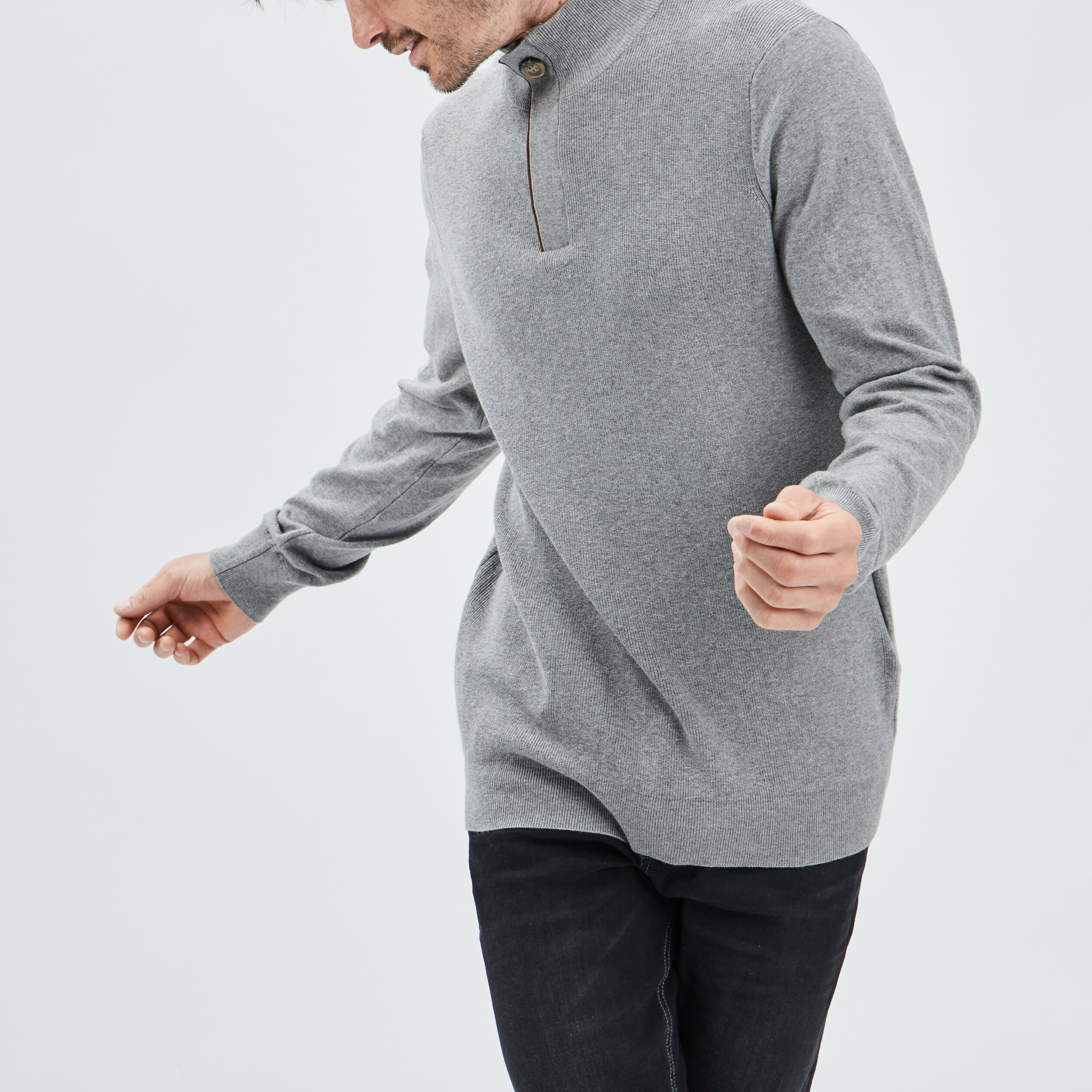 Pull camionneur col montant gris clair homme | La Halle