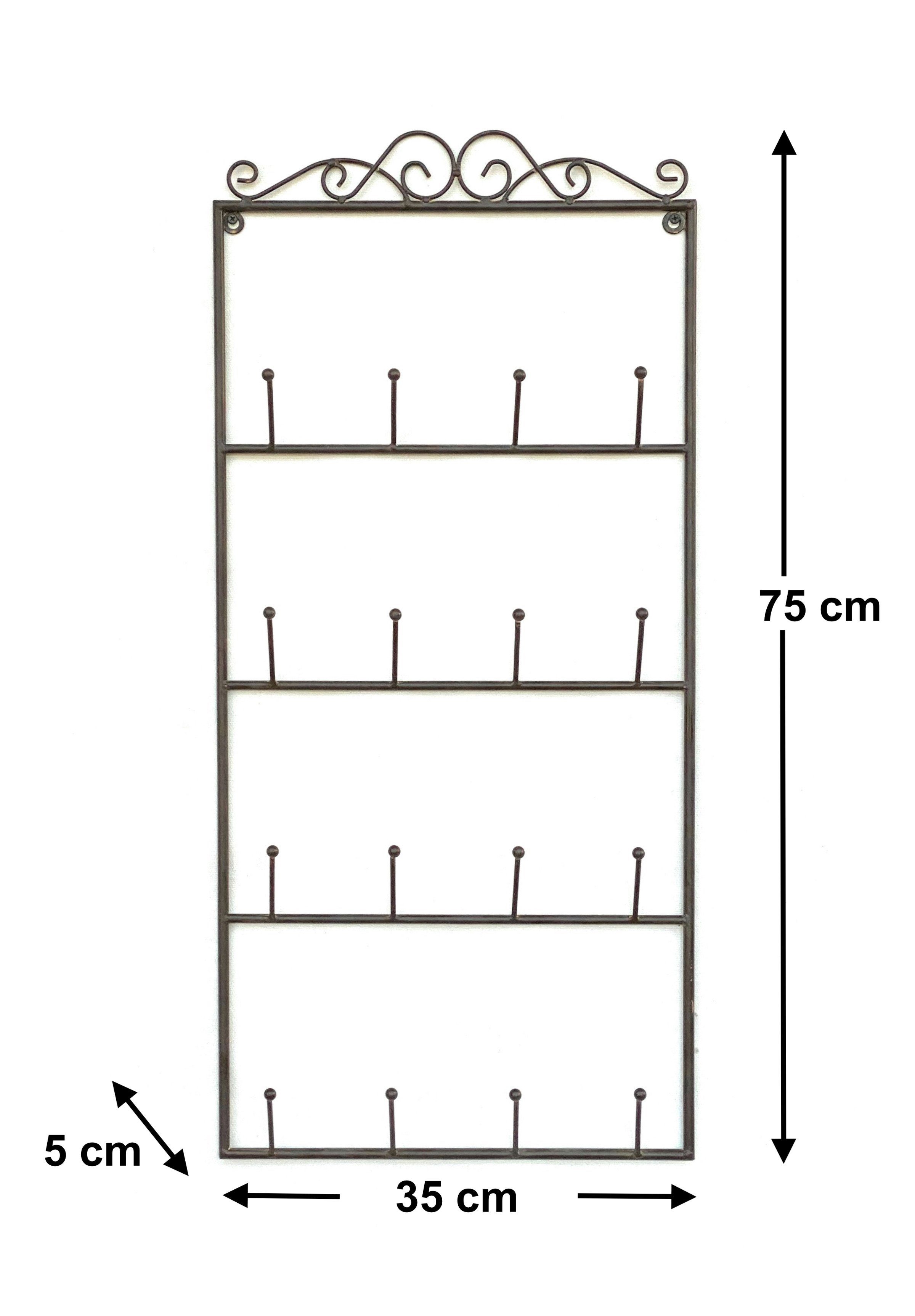 DanDiBo Gläserhalter Tassenhalter Wand Metall Hakenleiste mit 16 Haken Braun 75 cm Tassenhaken Küche Vintage Antik Becherhalter Tassenständer Tassenregal Wandmontage, auch als Schlüsselhalter geeignet